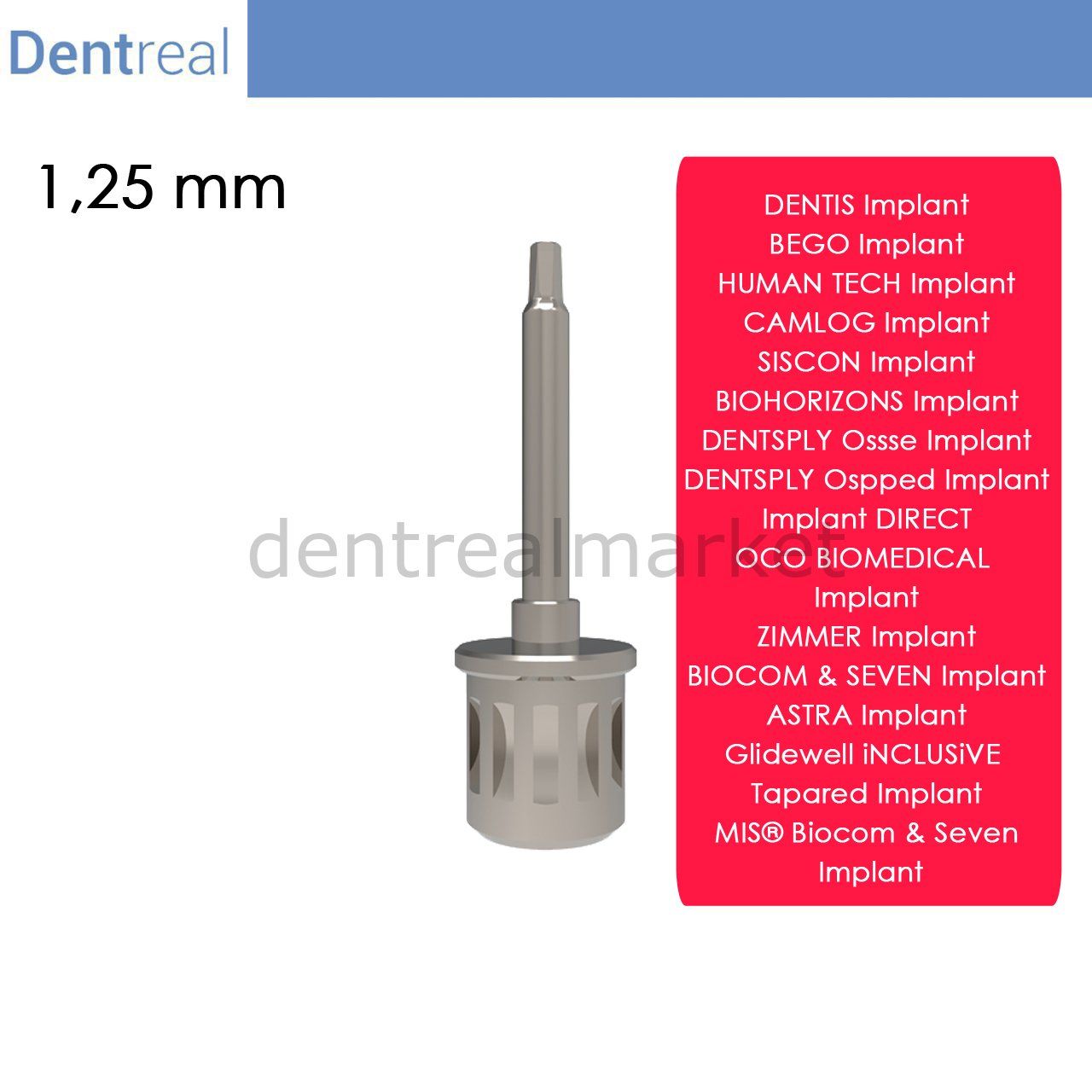 Zimmer Implant için Screwdriver 1,25 mm