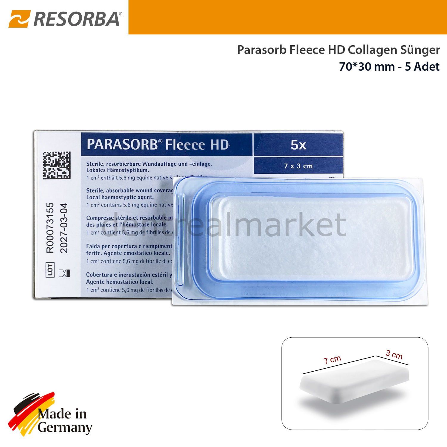 Parasorb Fleece HD Collagen Matrix Membran 70*30 mm