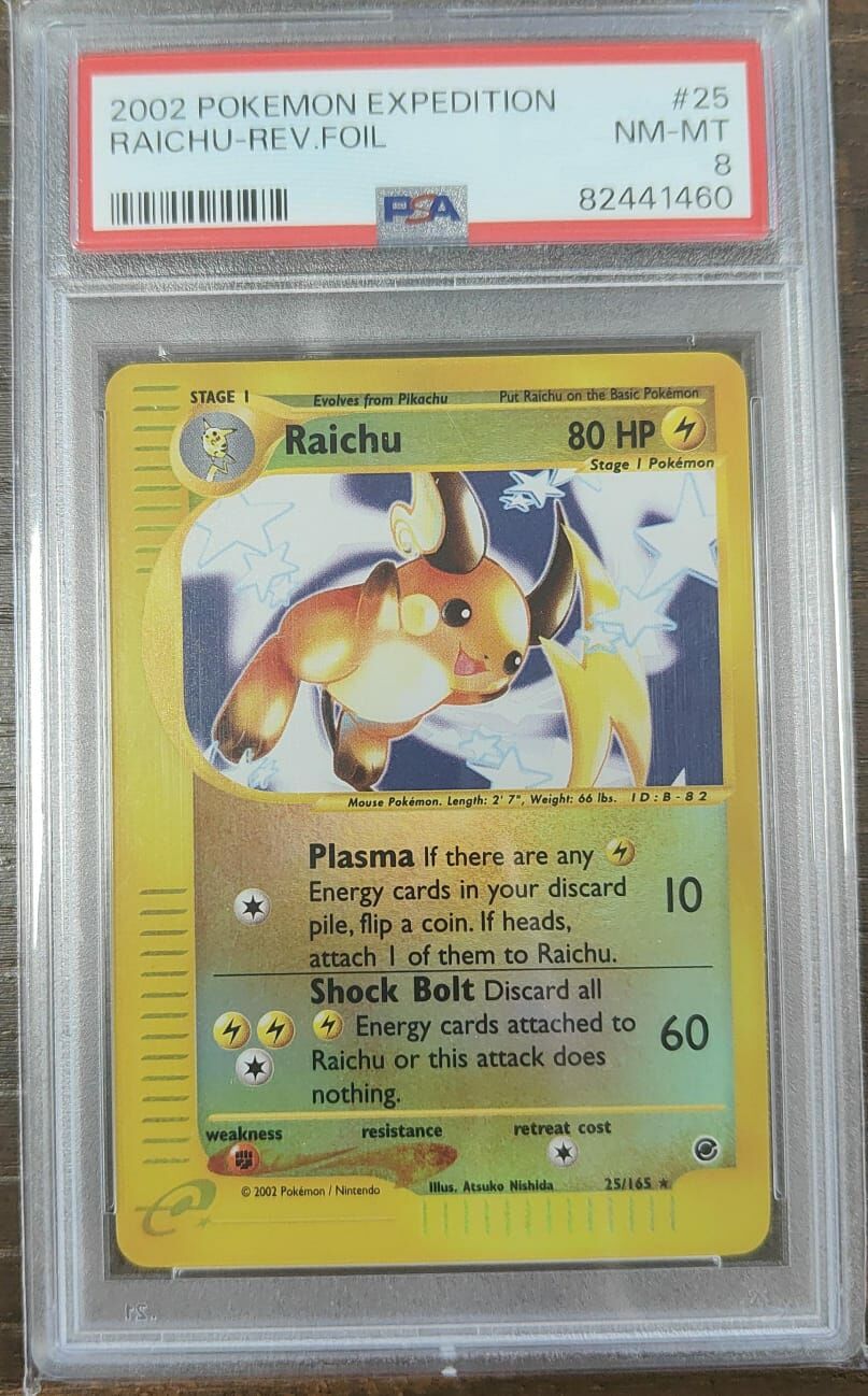 2002 POKEMON EXPEDITION RAICHU-REV.FOIL PSA 8