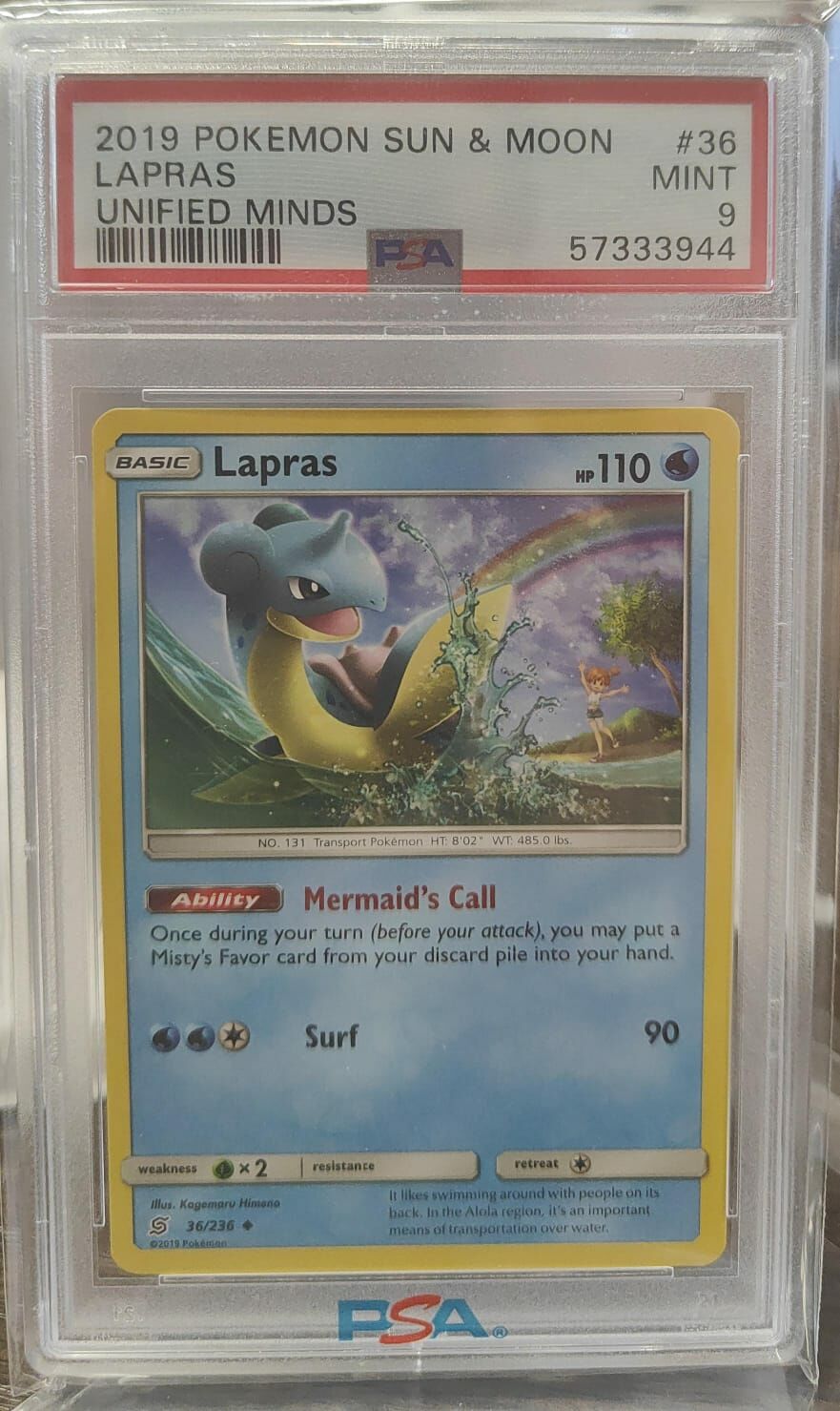 2019 POKEMON SUN & MOON LAPRAS UNIFIED MINDS PSA 9