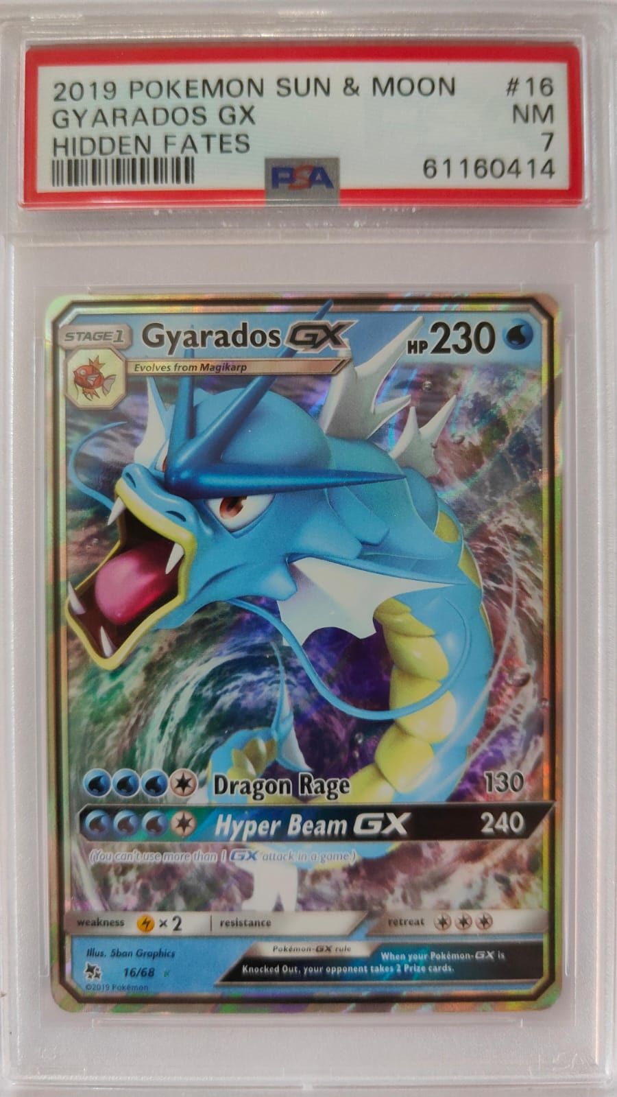 2019 POKEMON SUN & MOON GYARADOS GX HIDDEN FATES NM PSA 7