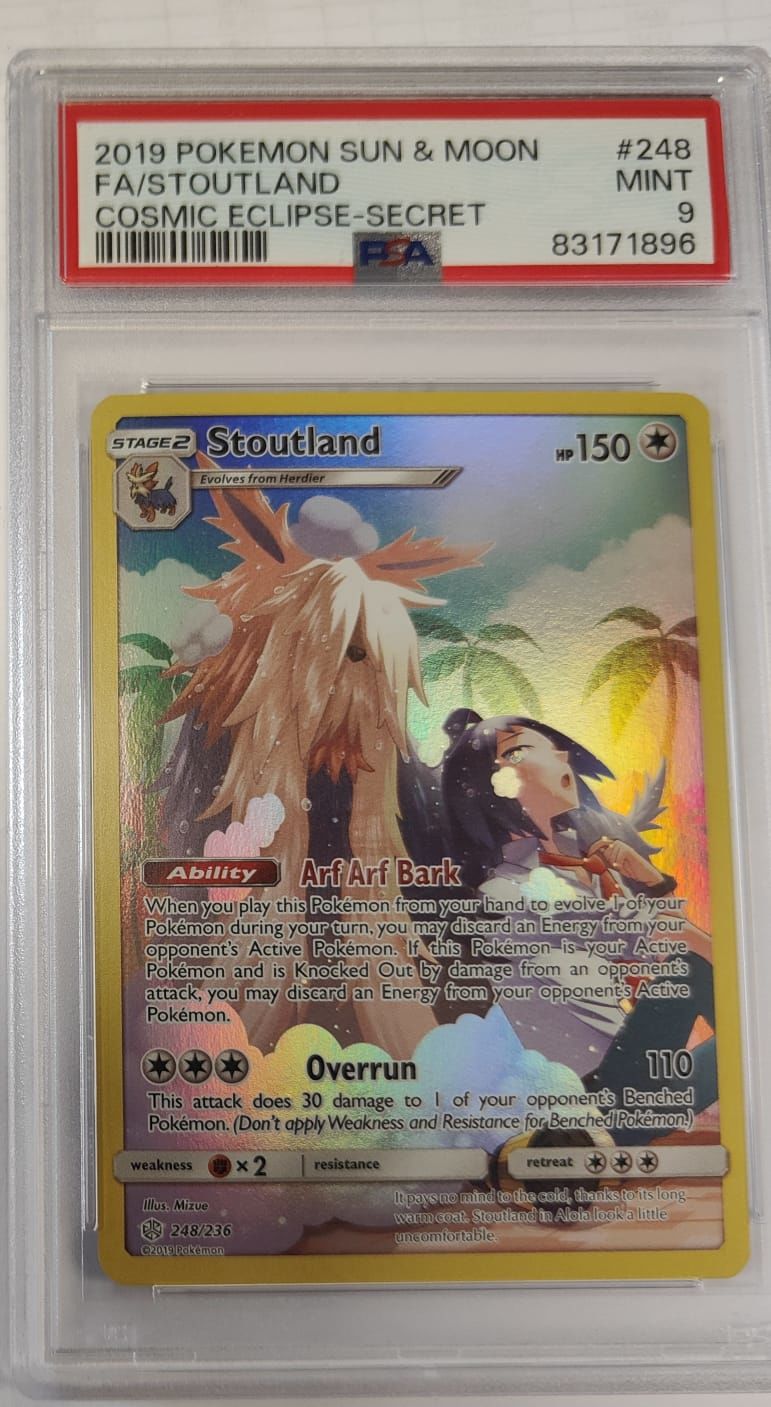 2019 POKEMON SUN & MOON FA/STOUTLAND COSMIC ECLIPSE-SECRET MINT PSA 9