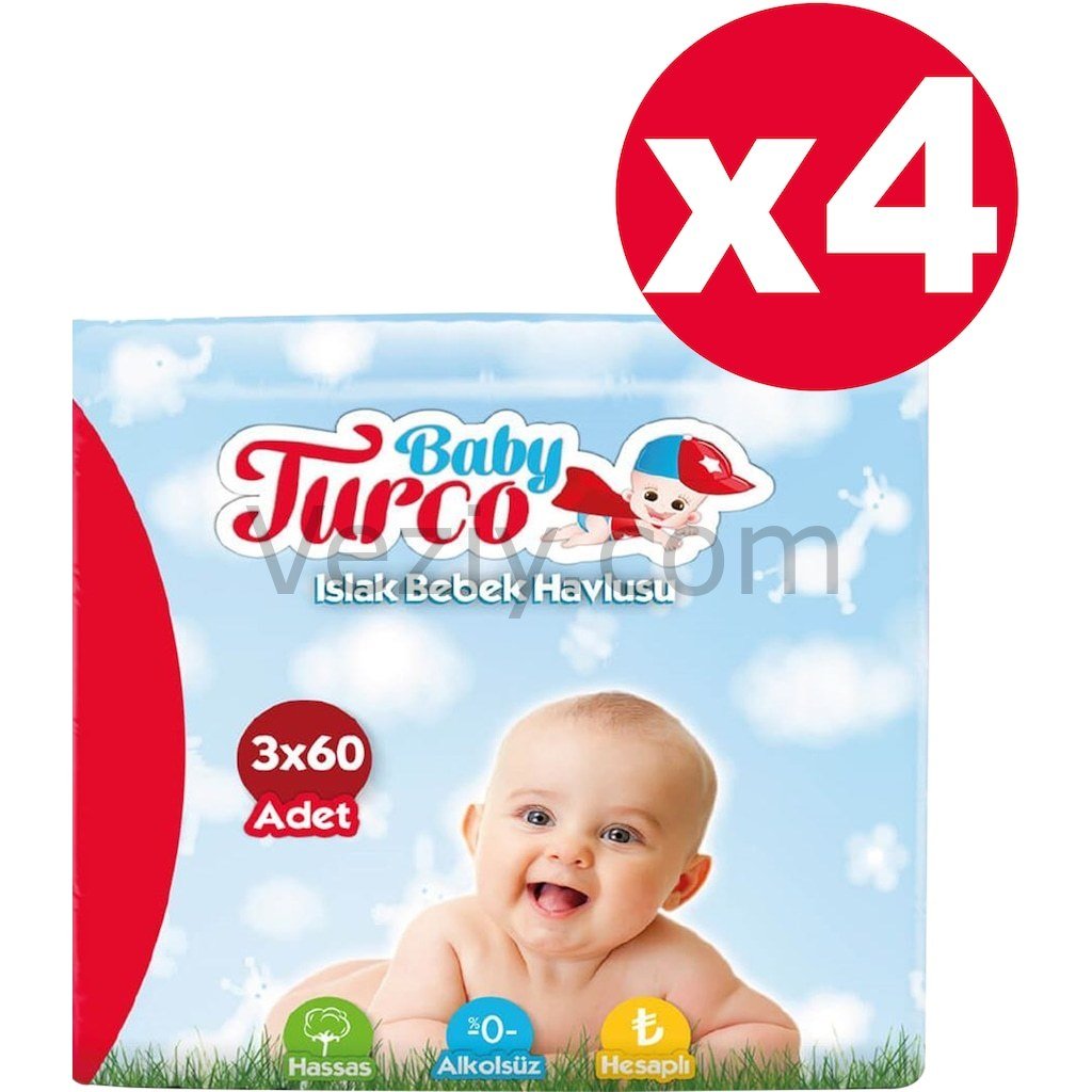 Baby Turco Islak Havlu 3x60'lı 4 Paket 720 Yaprak