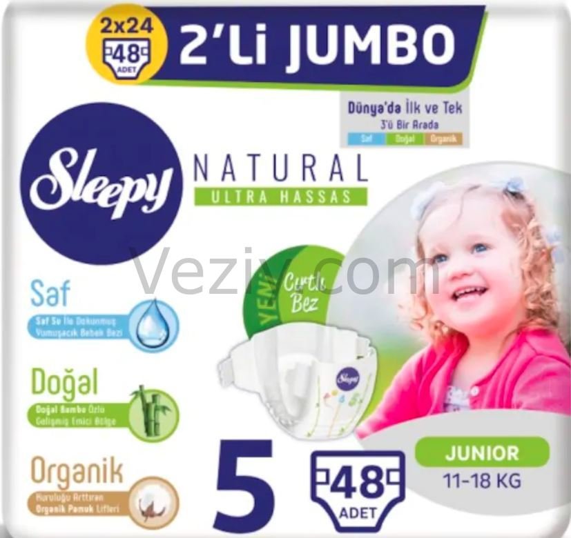 Sleepy Natural Bebek Bezi 5 Numara Junior 2'li Jumbo 48 Adet