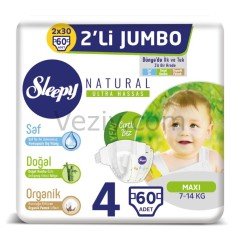 Sleepy Natural Bebek Bezi 4 Numara Maxi 2'li Jumbo 60 Adet