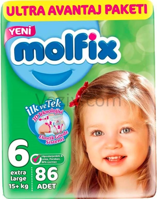 Molfix 3D Ultra Avantaj Paketi Bantlı Bebek Bezi 15+ KG 6 Beden 86 Adet