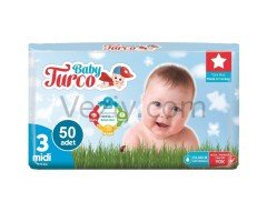 Baby Turco Bebek Bezi 5-9 KG 3 Beden 3 x 50 Adet + Islak Mendil 2 x 100'lü