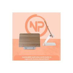NPO STD002 Okuma Açısı Ayarlı,Kıskkaçlı Alüminyum&Ahşap Kitap/Tablet/Notebook Standı Modern Rahle