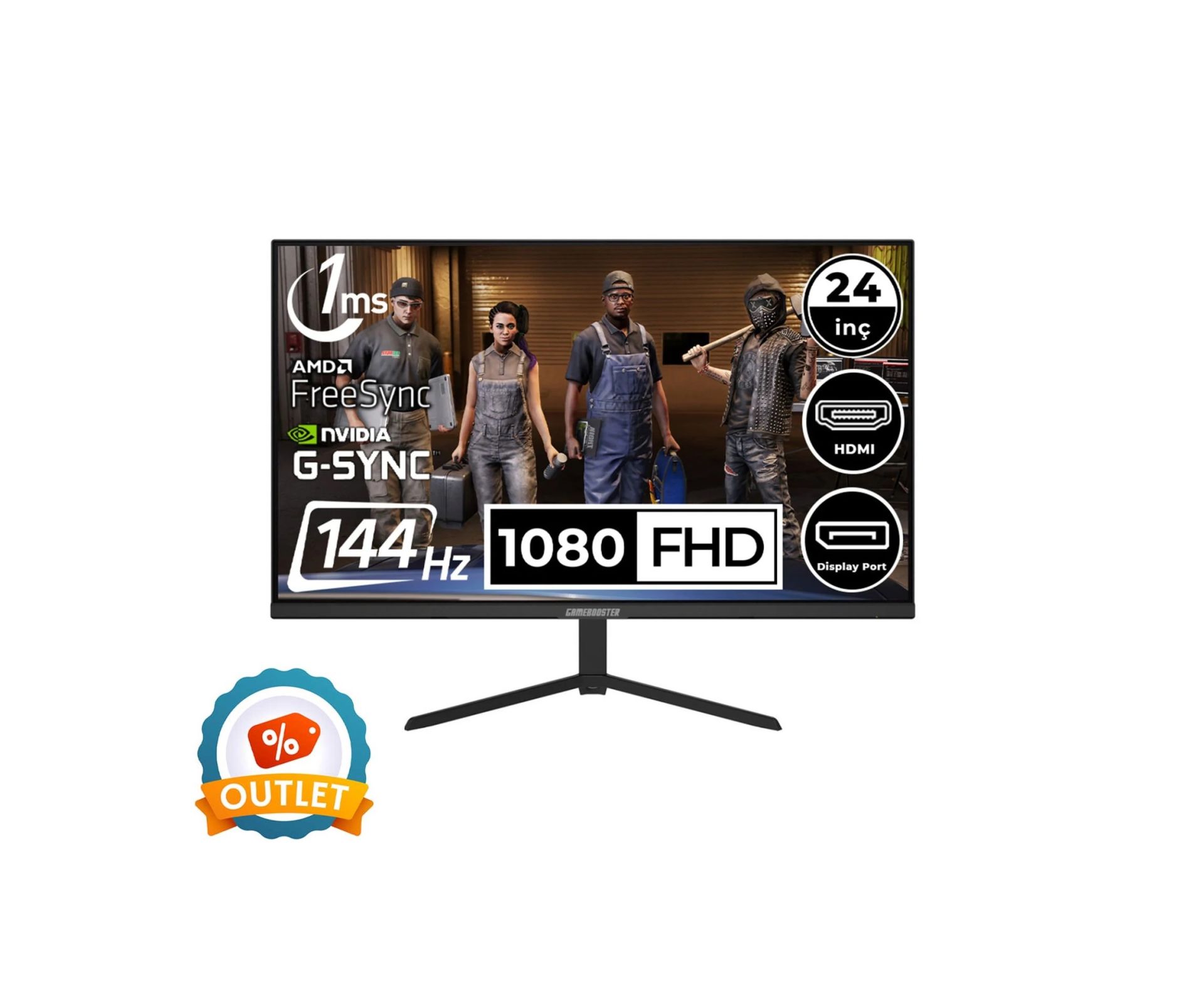 GameBooster GB-2409FF 24'' 144Hz 1Ms HDMI+DP FreeSync+G-Sync FullHD IPS Oyuncu Monitör OUTLET