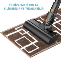 Glary Home GH40A-BGRY-GRY1 Kare Desenli Kaydırmaz Tabanlı 1'li Merdiven Halısı - Siyah/Gri