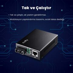 Cudy MC100GSA-20 Single Mode 20 Km Fiber Optik Gigabit Ethernet Medya Dönüştürücü Metal Switch