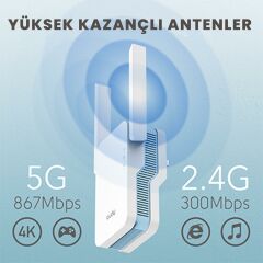 Cudy RE1200 5GHz 867Mbps, 2.4GHz 300Mbps, Wi-Fi Mesh Menzil Genişletici Repeater(AC1200 Serisi)