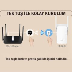 Cudy RE1200 5GHz 867Mbps, 2.4GHz 300Mbps, Wi-Fi Mesh Menzil Genişletici Repeater(AC1200 Serisi)