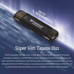 Transcend TS2TESD310C 2TB, External SSD,ESD310C,USB 10Gbps, Type C/A, Black