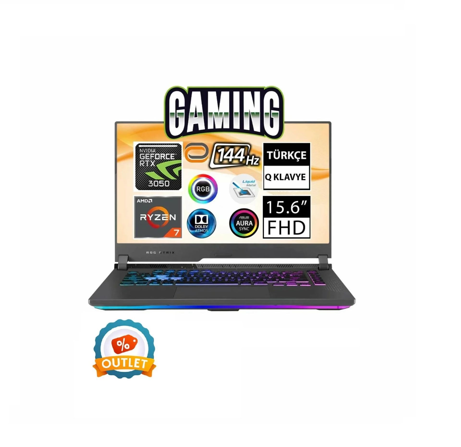 Asus ROG Strix G15 G513RC-HN194A6 Ryzen7 6800HS 16GB 512SSD RTX3050 15.6'' FullHD FreeDOS Taşınabilir Bilgisayar OUTLET