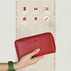 Glary GL100RD Telefon Bölmeli 1.Sınıf Kalite Hakiki Deri(Genuine Leather) Portmone Unisex Cüzdan-Kırmızı