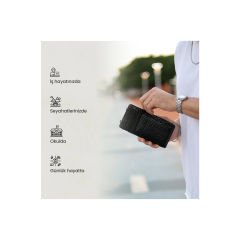 Glary GL200BLC 1.Sınıf Kalite Hakiki Deri Portmone Unisex Boyun Askılı Pasaport ve Telefon Cüzdanı-Siyah