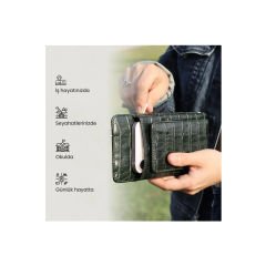 Glary GL200KH 1.Sınıf Kalite Hakiki Deri Portmone Unisex Boyun Askılı Pasaport ve Telefon Cüzdanı-Haki