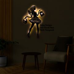 Veraart Işıklı Kişiselleştirilebilir Kadın Temalı Tablo Laura Dekoratif Gece Lambası 60 cm