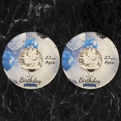 Veraart Işıklı Kişiselleştirilebilir Mavi Balon Doğum Günü Temalı Bardak Altlığı 2 li