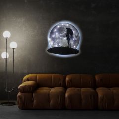 Veraart Kişiselleştirilebilir Işıklı Epoksi Cam Katmanlı Tablo Edna Şemsiyeli Kadın Dolunay 40 cm