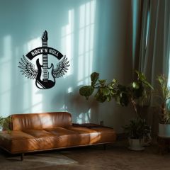 Veraart Kişiselleştirilebilir Kanatlı Gitar Figürlü Duvar Dekorlu Gece Lambası 80 cm