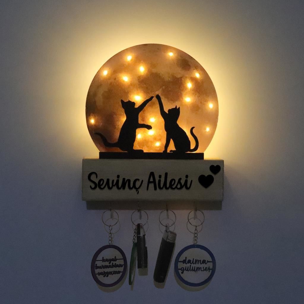 Veraart Işıklı Pleksi Dolunay Kişiselleştirilebilir Dekoratif Biblo Harvey Kediler Anahtar Askılığı