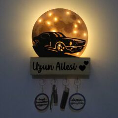 Veraart Işıklı Pleksi Dolunay Kişiselleştirilebilir Dekoratif Biblo Araba Mustang Anahtar Askılığı