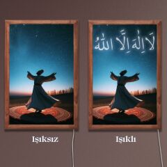 Veraart Işıklı Pleksi Dini İslami Sürpriz Tablo La İlahe İllallah Semazen Dekoratif Ayaklı Biblo
