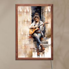 Veraart Işıklı Pleksi Müzik Temalı Sürpriz Tablo Gitar Çalan Kız Dekoratif Ayaklı Biblo