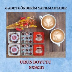 Veraart Epoksili Kare Özel Tasarım Retro Kahve Vintage Bardak Altlığı 6 lı