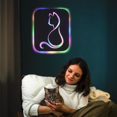 Veraart Işıklı Kişiselleştirilebilir Kedi Temalı Tablo Gayne Dekoratif Gece Lambası 40 cm