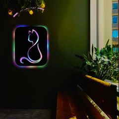 Veraart Işıklı Kişiselleştirilebilir Kedi Temalı Tablo Gayne Dekoratif Gece Lambası 40 cm