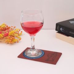 Veraart Epoksili Şarap Şişesi ve Kadeh Görselli Bardak Altlığı 6 lı