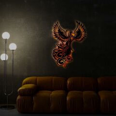 Veraart Işıklı Anka Kuşu Dekoratif Tablo Duvar Dekorlu Gece Lambası