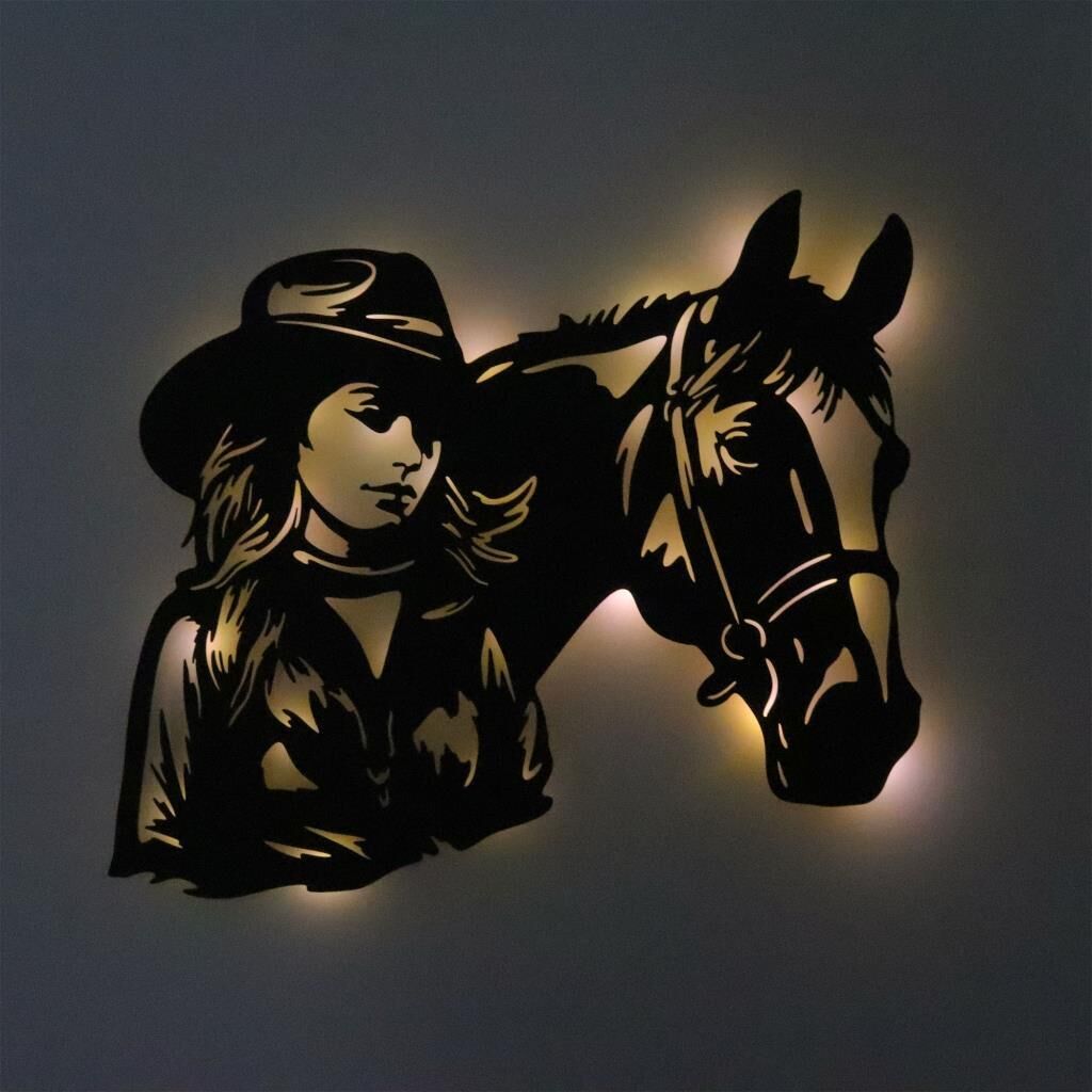 Veraart Işıklı Kovboy At Tablo Duvar Dekorlu Gece Lambası