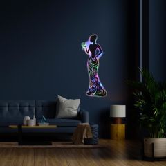 Veraart Işıklı Çiçekli Kadın Temalı Tablo Bloom Dekoratif Gece Lambası 85 cm