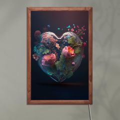 Veraart Işıklı Pleksi Çiçekli Kalp Temalı Sürpriz Tablo Dekoratif Ayaklı Biblo Anneler Günü Hediyesi