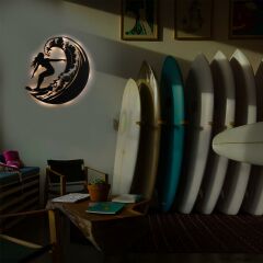 Veraart Işıklı Sörf Yapan Kız Dekoratif Tablo Balkon Duvar Dekorlu Gece Lambası