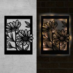 Veraart Işıklı Çerçeveli Çiçekler Dekoratif Tablo Balkon Duvar Dekorlu Gece Lambası