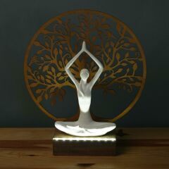 Veraart Işıklı Kişiselleştirilebilir Hayat Ağacı Yoga Yapan Kadın Biblo Gece Lambası Dekoratif Obje Gold Anneler Günü Hediyesi