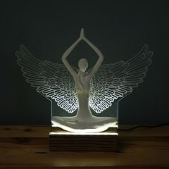 Veraart Işıklı Kişiselleştirilebilir Pleksi Melek Kanatlı Yoga Yapan Kadın Biblo Gece Lambası Dekoratif Obje