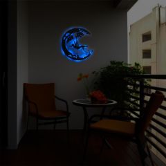 Veraart Işıklı Ayda Salıncaktaki Kız Dekoratif Tablo Balkon Duvar Dekorlu Gece Lambası