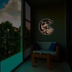 Veraart Işıklı Ayda Salıncaktaki Kız Dekoratif Tablo Balkon Duvar Dekorlu Gece Lambası