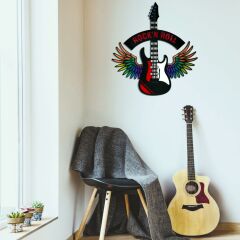 Veraart Epoksili Kişiselleştirilebilir Kanatlı Gitar Figürlü Duvar Dekorlu Gece Lambası 80x73 cm