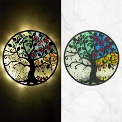 Veraart Epoksili Dört Mevsim Hayat Ağacı Figürlü Duvar Dekorlu Gece Lambası 80 cm
