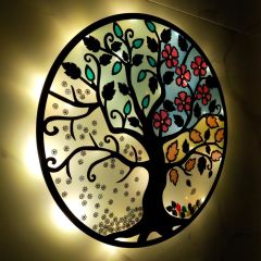 Veraart Epoksili Dört Mevsim Hayat Ağacı Figürlü Duvar Dekorlu Gece Lambası 40 cm