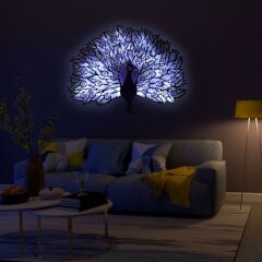 Veraart Epoksili Tavus Kuşu Figürlü Duvar Dekorlu Gece Lambası 60x80 cm
