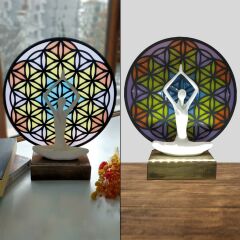 Veraart Epoksili Işıklı Kişiselleştirilebilir Yaşam Çiçeği Yoga Yapan Kadın Gece Lambası Dekoratif Obje
