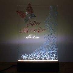 Veraart  El Yapımı Boyama Happy Mother's Day Işıklı Pleksi Kişiye Özel Mavi Gece Lambası Anneler Günü Hediyesi